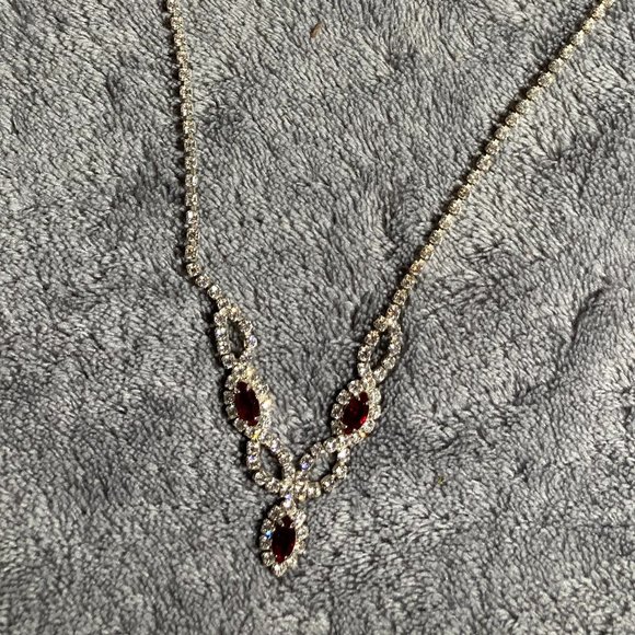 Faux Ruby and Diamond Necklace and Earrings - Picture 4 of 9